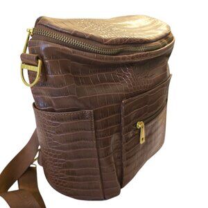 FAWN DESIGN UTILITY DIAPER BAG IN PECAN BROWN CROC EMBOSSED FAUX LEATHER